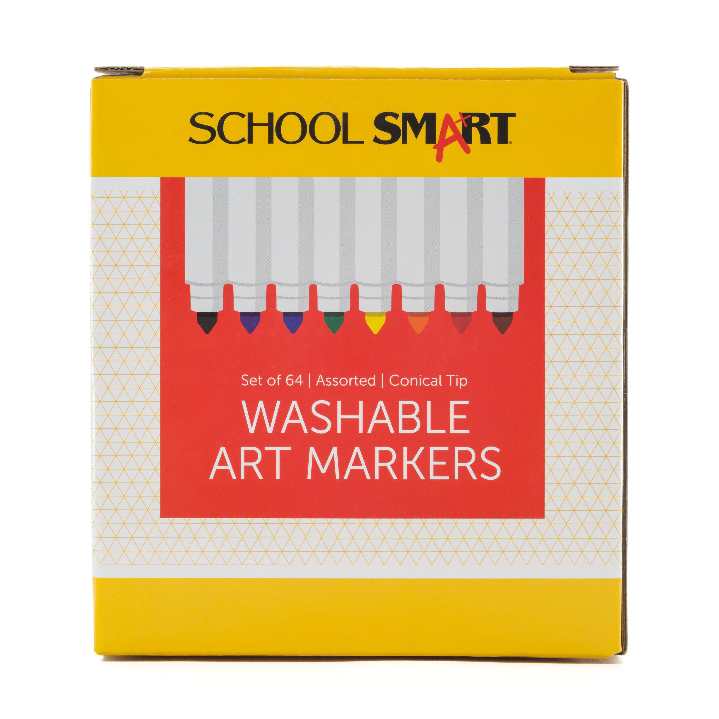 School Smart Washable Markers, Conical Tip, Assorted Colors, Pack of 64 2002987